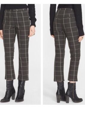 Free People gray and white windowpane plaid cropped pants